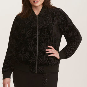 Torrid Black Velvet Floral Textured Bomber Jacket